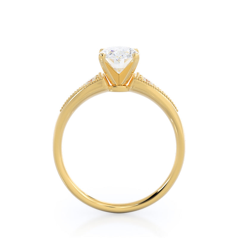 Oval Cut Heirloom Milgrain Diamond Engagement Ring with Lab Grown Diamond in 14KT Yellow Gold view 2
