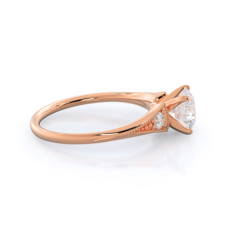 Round Cut Heirloom Milgrain Diamond Engagement Ring with Lab Grown Diamond in 14KT Rose Gold view 3

