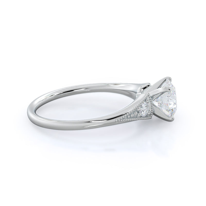 Round Cut Heirloom Milgrain Diamond Engagement Ring with Lab Grown Diamond in 14KT Platinum view 3
