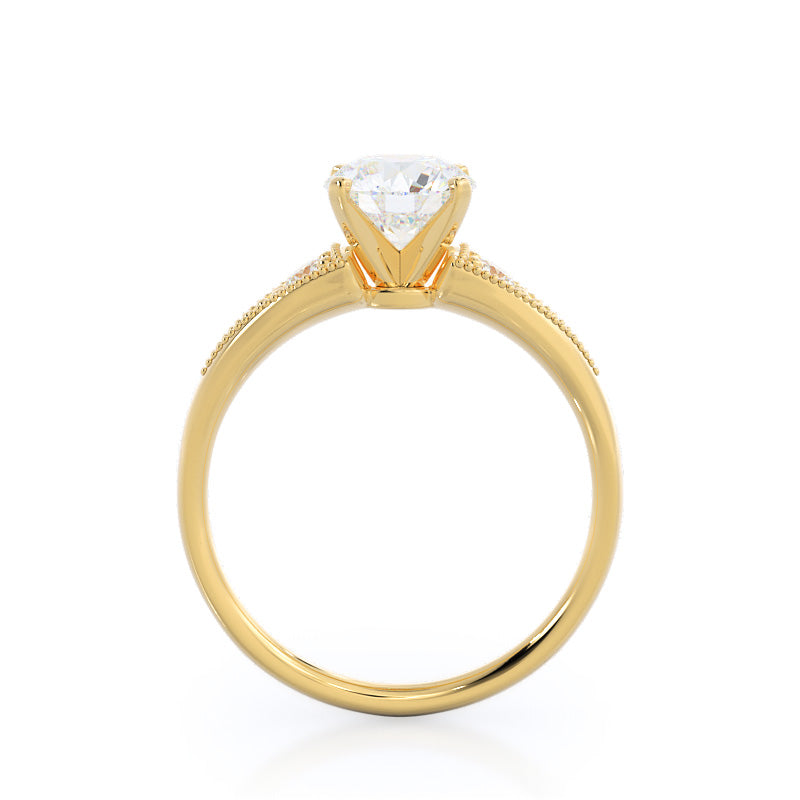 Round Cut Heirloom Milgrain Diamond Engagement Ring with Lab Grown Diamond in 14KT Yellow Gold view 2
