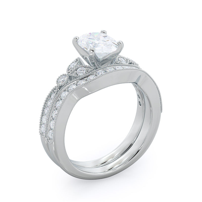 Vintage Leaf Diamond Engagement Ring with Oval Cut Diamond in 14KT Rose Gold view 5
