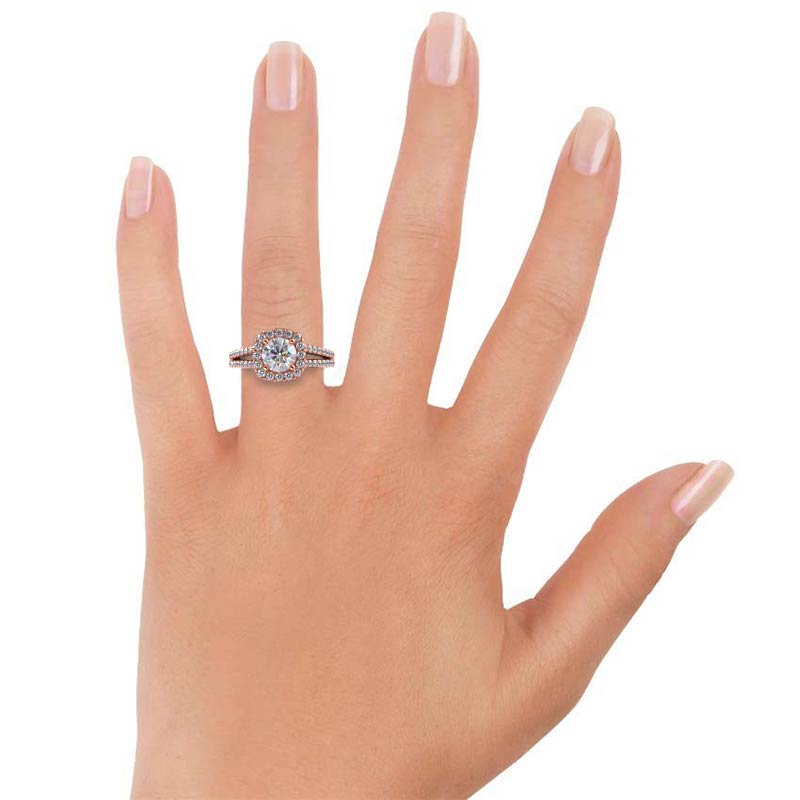 Split Shank Rounded Halo Diamond Engagement Ring with Round Cut Diamond in 14KT Rose Gold view 4
