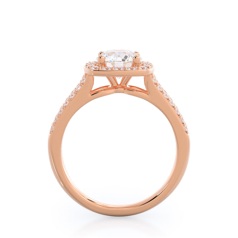 Split Shank Rounded Halo Diamond Engagement Ring with Round Cut Diamond in 14KT Rose Gold view 2
