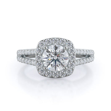 Split Shank Rounded Halo Diamond Engagement Ring