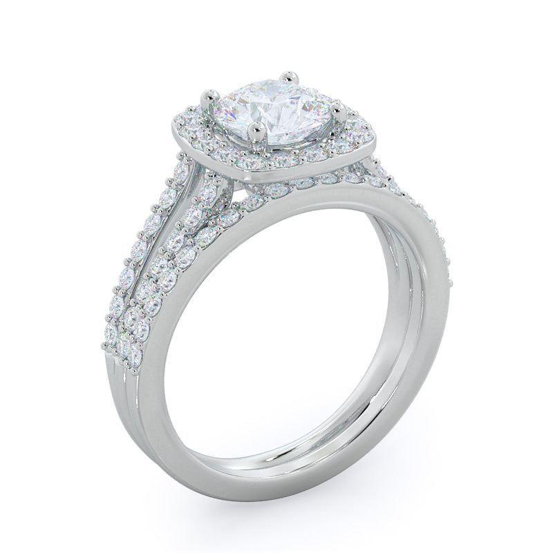 Split Shank Rounded Halo Diamond Engagement Ring with Cushion Cut Diamond in 14KT Rose Gold view 5

