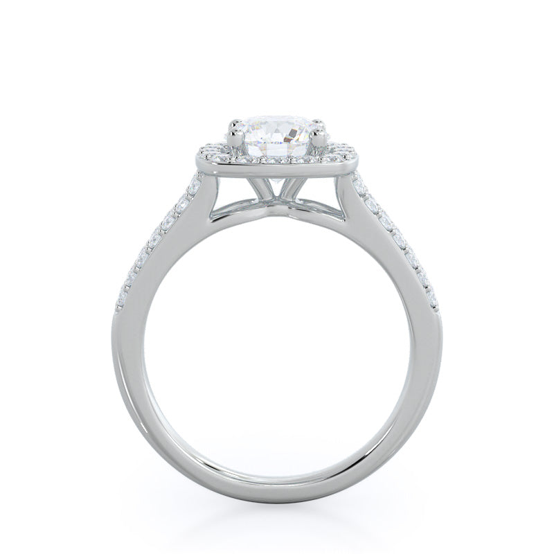 Split Shank Rounded Halo Diamond Engagement Ring with Round Cut Diamond in 14KT Platinum view 2

