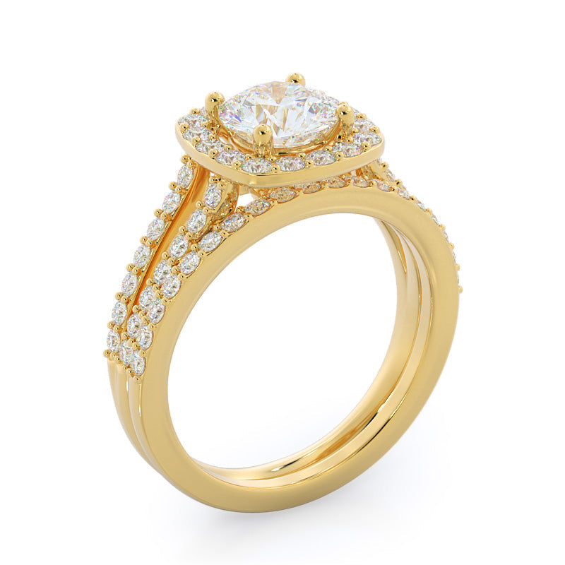 Split Shank Rounded Halo Diamond Engagement Ring with Cushion Cut Diamond in 14KT Rose Gold view 6

