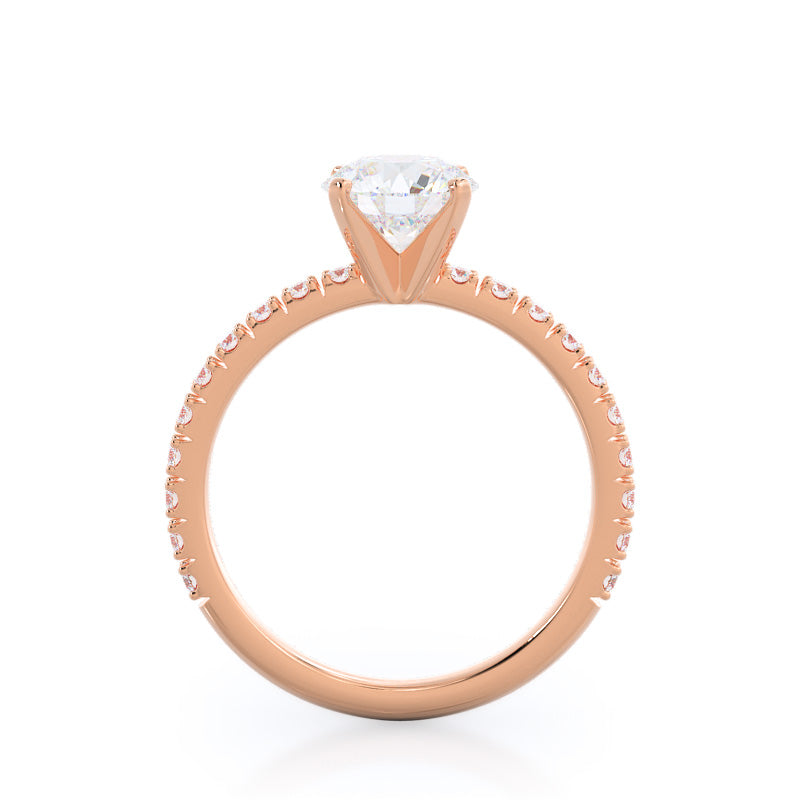 Round Cut Open French Cut Pave Diamond Engagement Ring with Lab Grown Diamond in 14KT Rose Gold view 2
