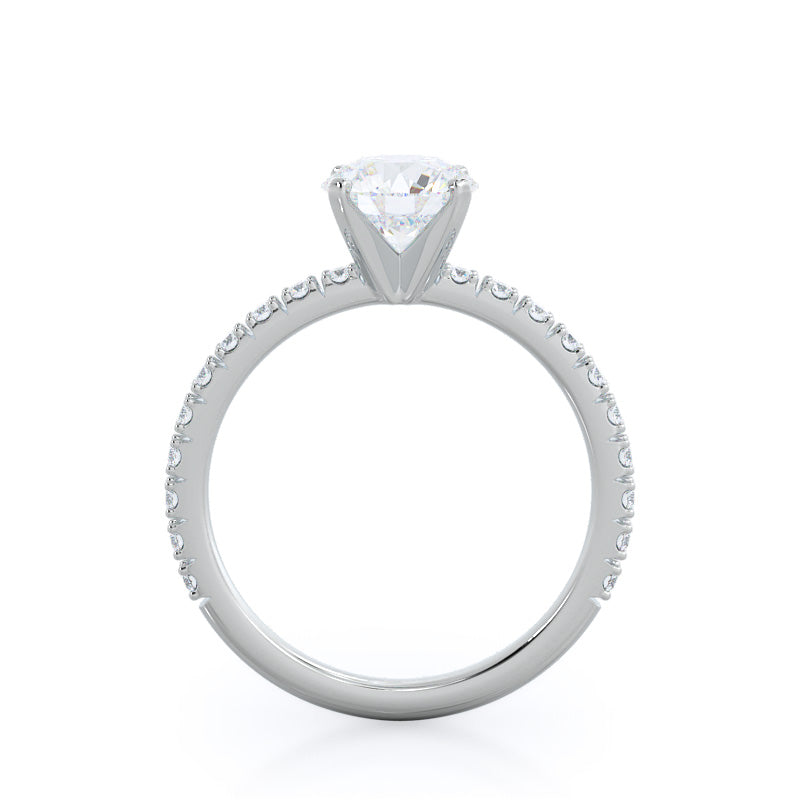 Round Cut Open French Cut Pave Diamond Engagement Ring with Lab Grown Diamond in 14KT Platinum view 2
