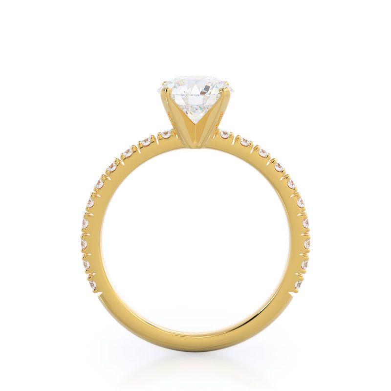 Round Cut Open French Cut Pave Diamond Engagement Ring with Lab Grown Diamond in 14KT Yellow Gold view 2
