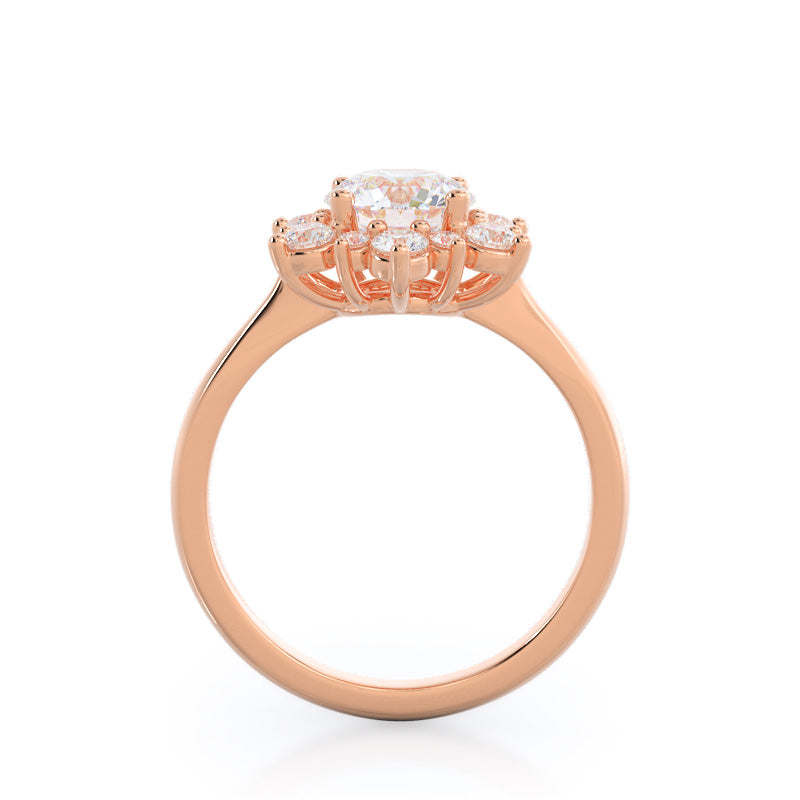 Star Halo Diamond Engagement Ring with Round Cut Diamond in 14KT Rose Gold view 2
