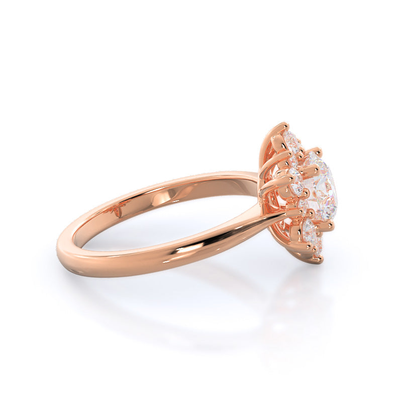 Star Halo Diamond Engagement Ring with Round Cut Diamond in 14KT Rose Gold view 3
