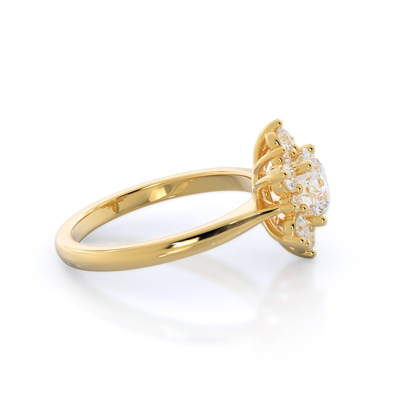 14kt Yellow Gold Round Cut Star Halo Diamond Engagement Ring