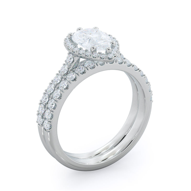 Pave Halo Engagement Ring with Pear Cut Diamond in 14KT Platinum view 4
