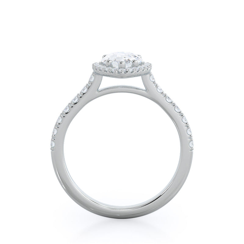 Pave Halo Engagement Ring with Pear Cut Diamond in 14KT Platinum view 2
