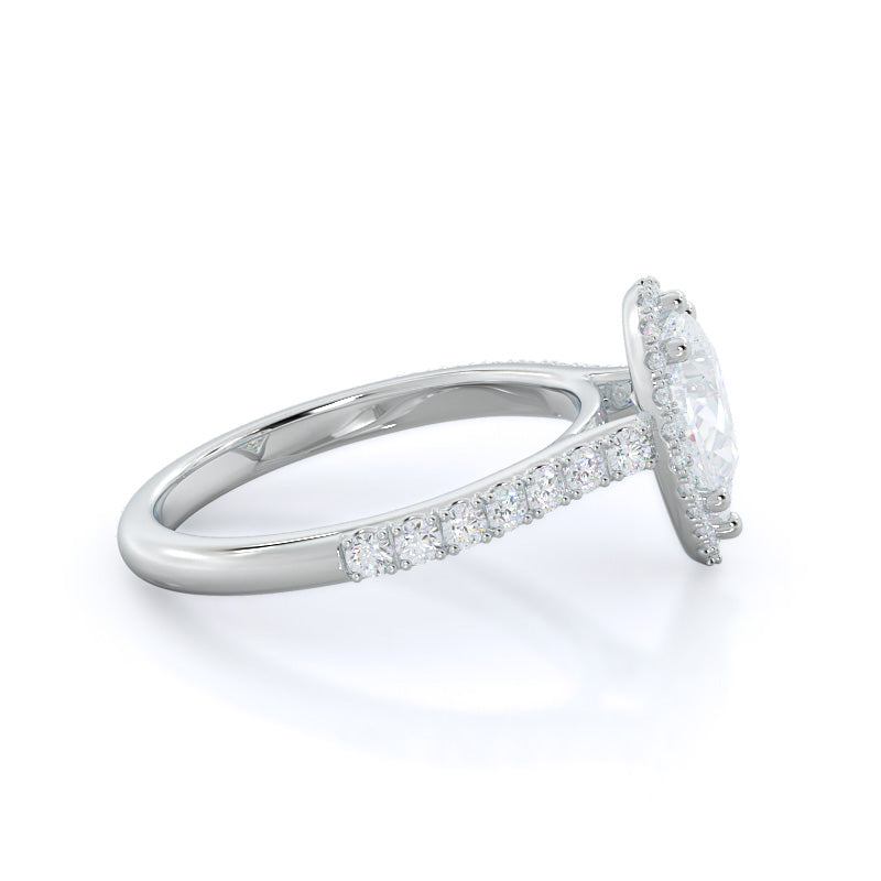 Pave Halo Engagement Ring with Pear Cut Diamond in 14KT Platinum view 3
