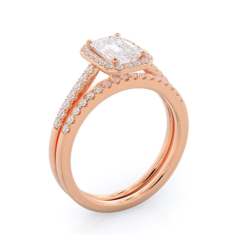 Pave Halo Engagement Ring with Emerald Cut Diamond in 14KT Rose Gold view 4

