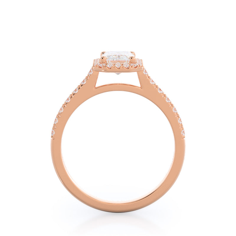 Pave Halo Engagement Ring with Emerald Cut Diamond in 14KT Rose Gold view 2
