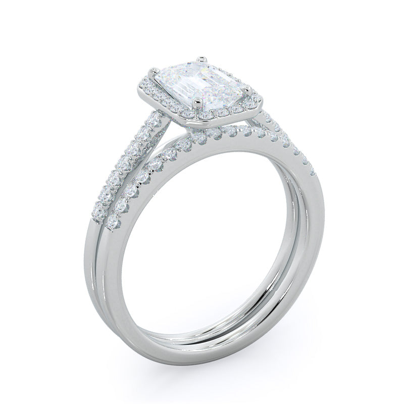 Pave Halo Engagement Ring with Emerald Cut Diamond in 14KT Platinum view 4

