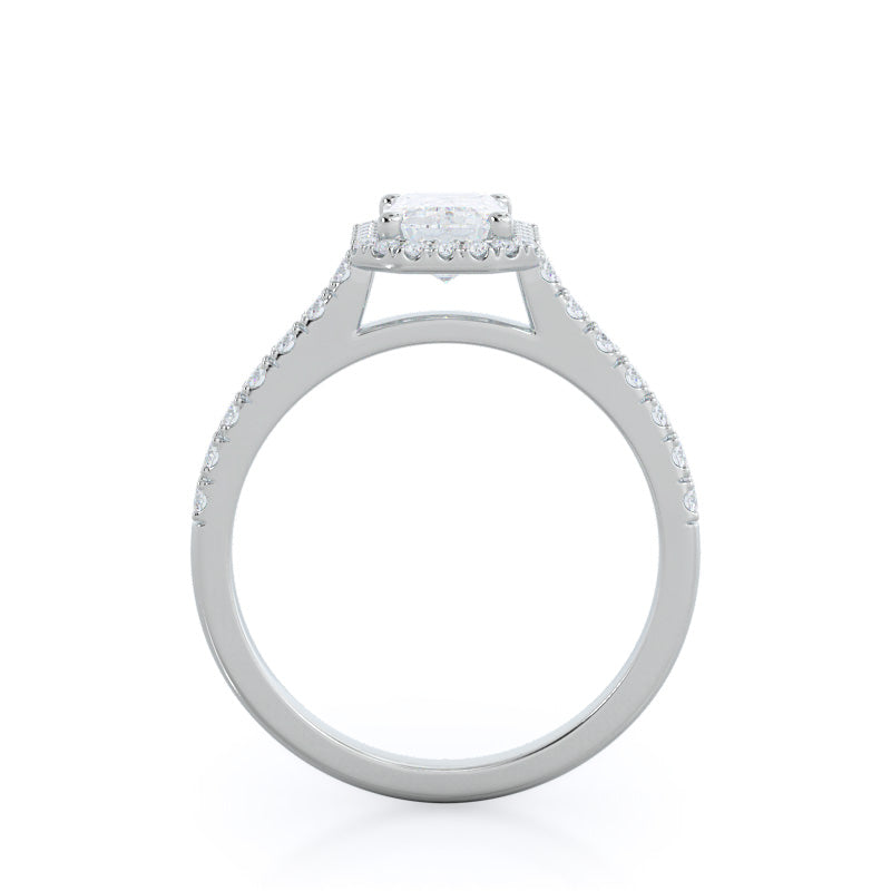 Pave Halo Engagement Ring with Emerald Cut Diamond in 14KT Platinum view 2
