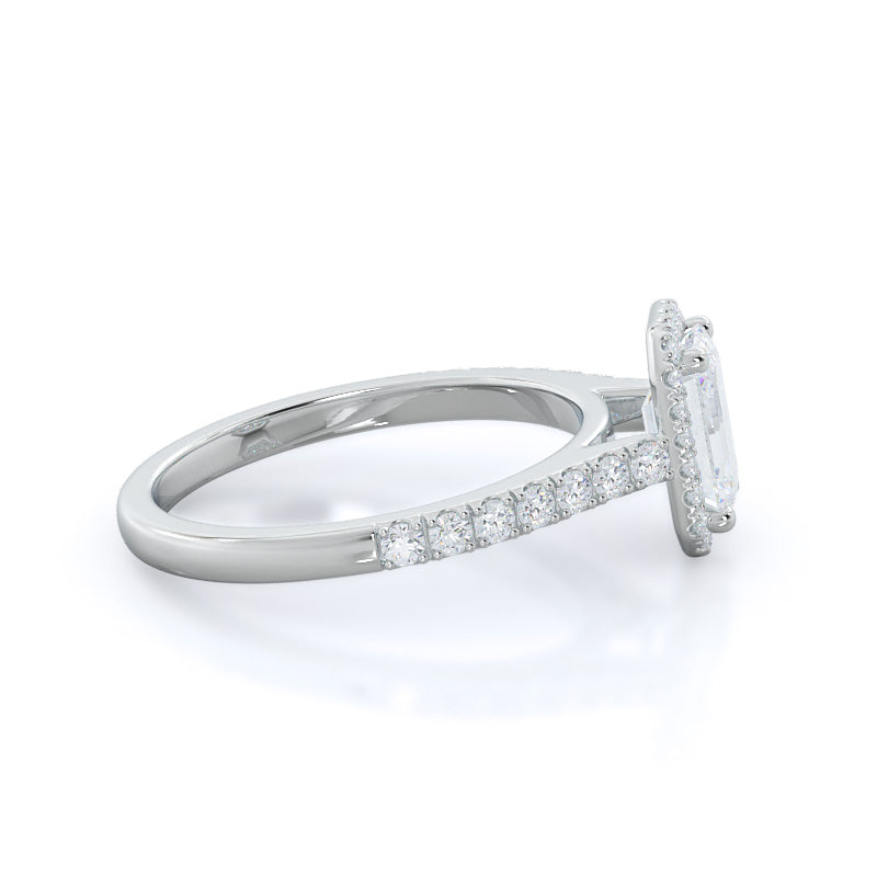 Pave Halo Engagement Ring with Emerald Cut Diamond in 14KT Platinum view 3
