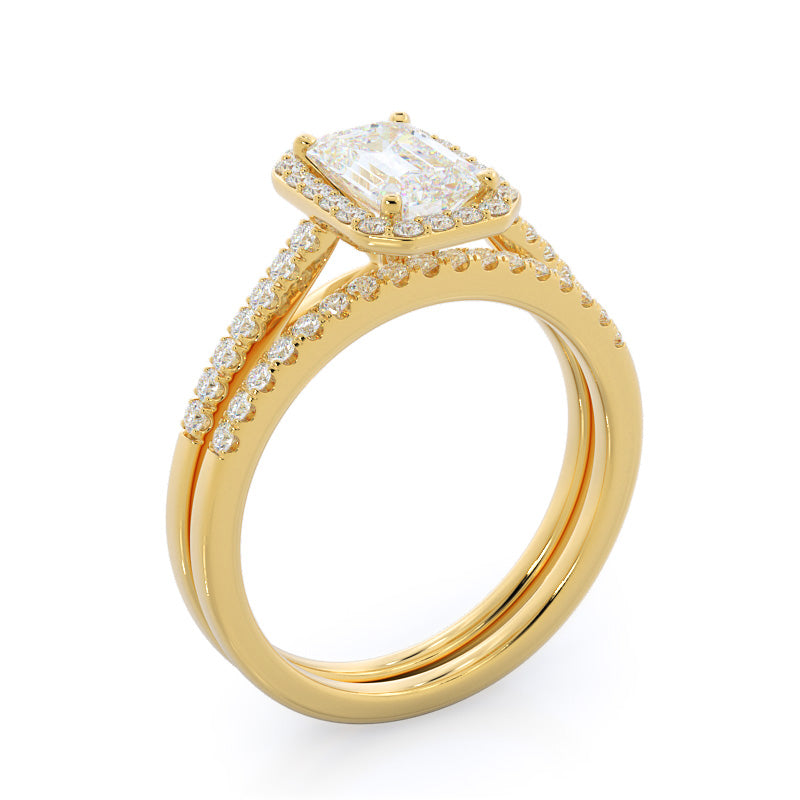Pave Halo Engagement Ring with Emerald Cut Diamond in 14KT Yellow Gold view 4
