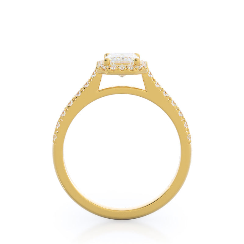 Pave Halo Engagement Ring with Emerald Cut Diamond in 14KT Yellow Gold view 2
