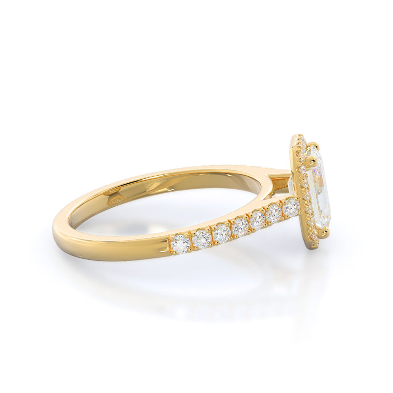 Pave Halo Engagement Ring with Emerald Cut Diamond in 14KT Yellow Gold view 3
