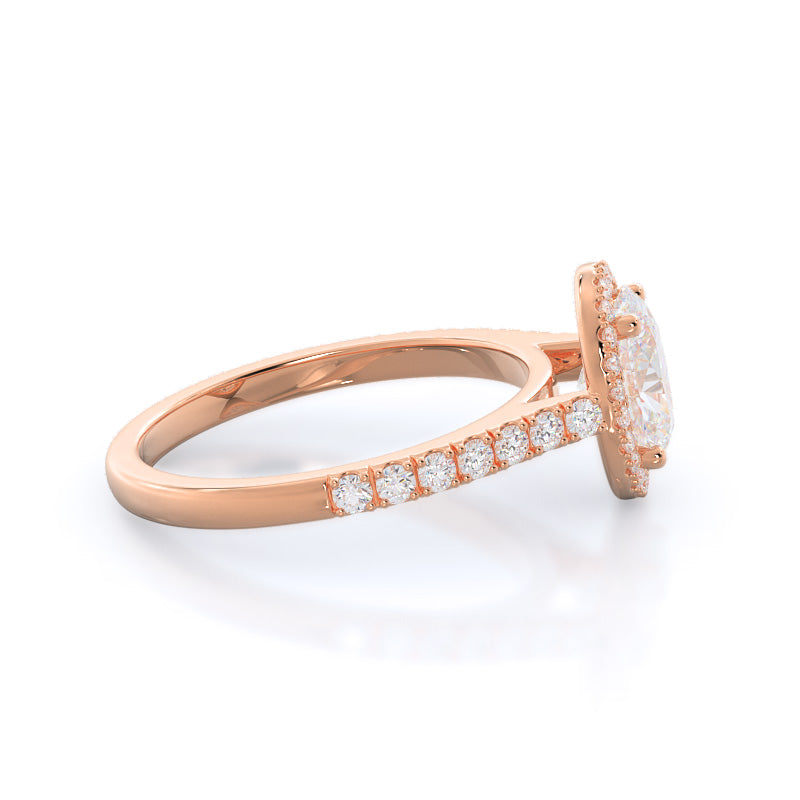 Pave Halo Engagement Ring with Oval Cut Diamond in 14KT Rose Gold view 3
