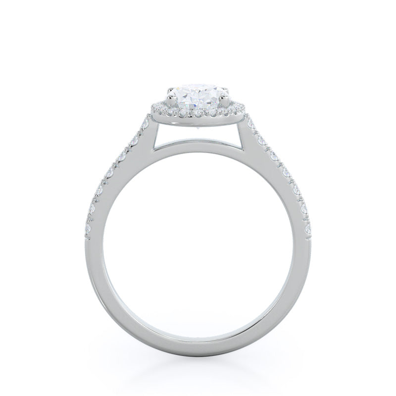 Pave Halo Engagement Ring with Oval Cut Diamond in 14KT Platinum view 2
