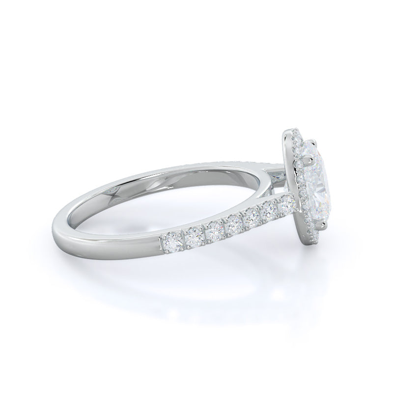 Pave Halo Engagement Ring with Oval Cut Diamond in 14KT Platinum view 3
