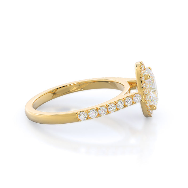 Pave Halo Engagement Ring with Oval Cut Diamond in 14KT Yellow Gold view 3
