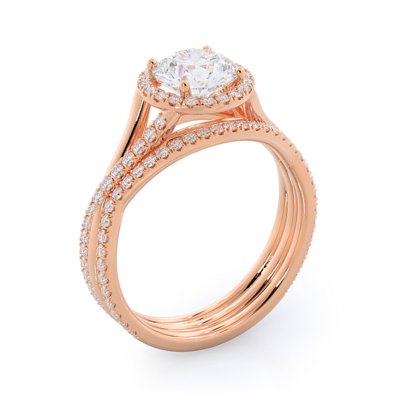 Round Cut Twisting Diamond Halo Engagement Ring with Lab Grown Diamond in 14KT Rose Gold view 7
