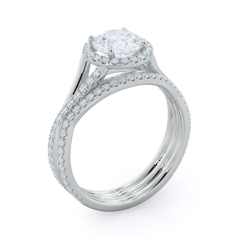 Round Cut Twisting Diamond Halo Engagement Ring with Lab Grown Diamond in 14KT Rose Gold view 5
