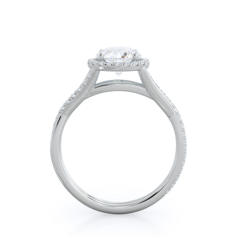 Round Cut Twisting Diamond Halo Engagement Ring with Lab Grown Diamond in 14KT Platinum view 2
