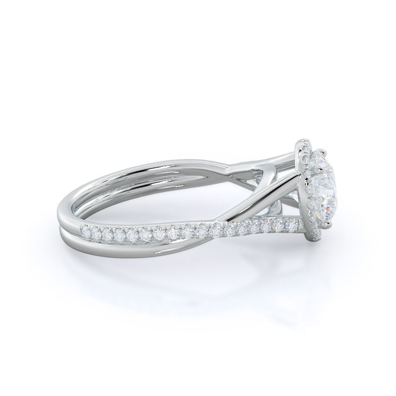 Round Cut Twisting Diamond Halo Engagement Ring with Lab Grown Diamond in 14KT Platinum view 3
