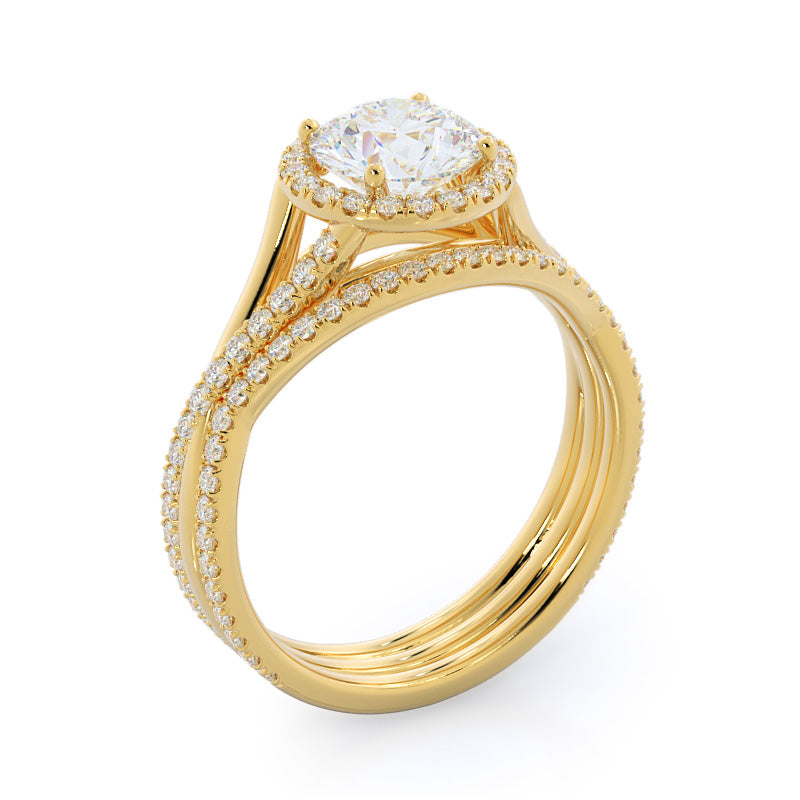 Round Cut Twisting Diamond Halo Engagement Ring with Lab Grown Diamond in 14KT Rose Gold view 6
