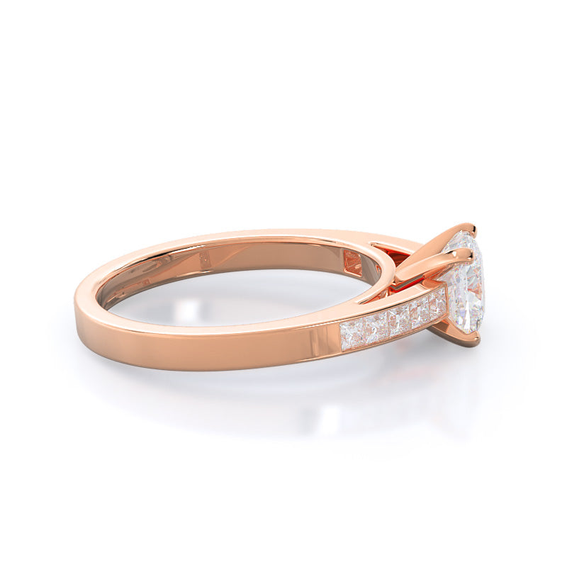 Cushion Cut Channel Set Princess Engagement Ring with Lab Grown Diamond in 14KT Rose Gold view 3
