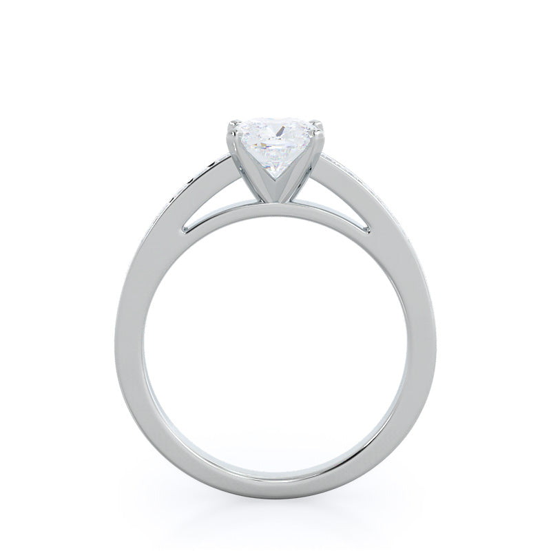 Cushion Cut Channel Set Princess Engagement Ring with Lab Grown Diamond in 14KT Platinum view 2
