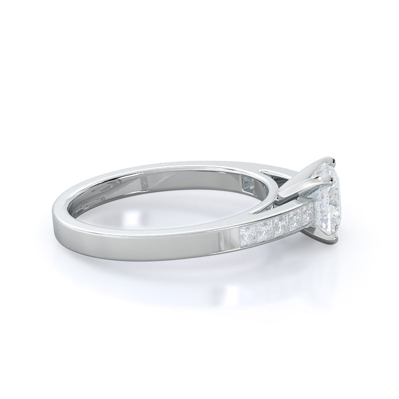 Cushion Cut Channel Set Princess Engagement Ring with Lab Grown Diamond in 14KT Platinum view 3
