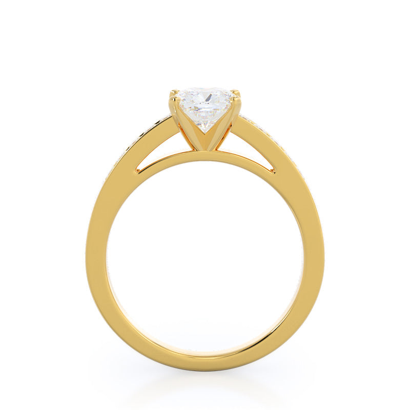 Cushion Cut Channel Set Princess Engagement Ring with Lab Grown Diamond in 14KT Yellow Gold view 2
