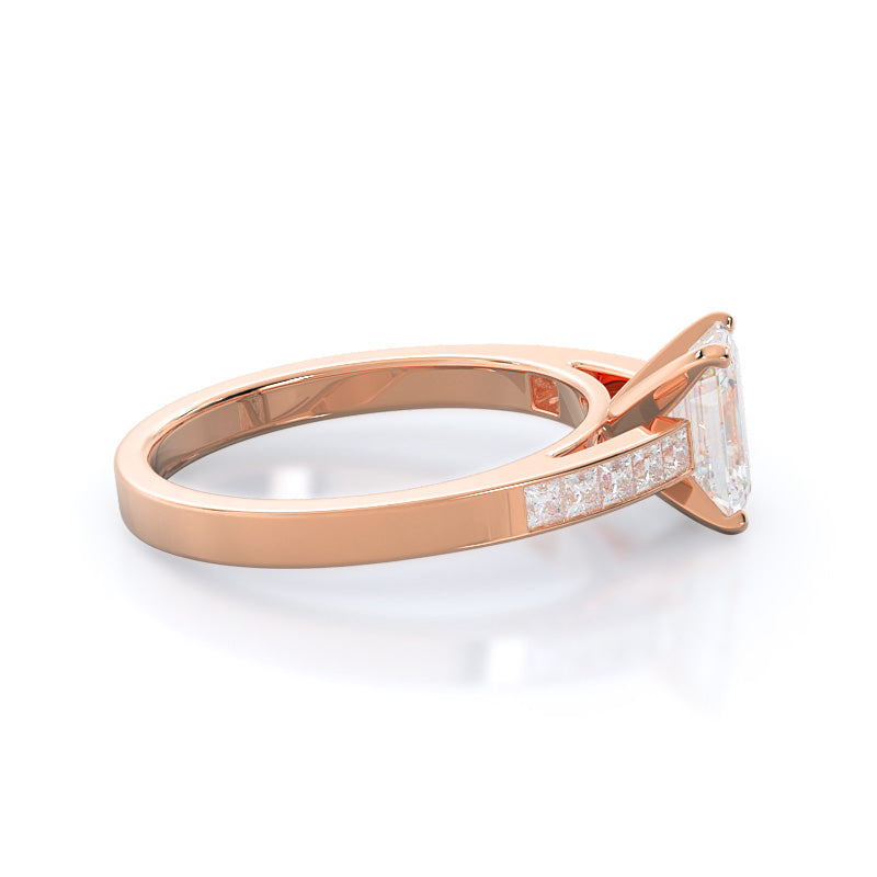 Emerald Cut Channel Set Princess Engagement Ring with Lab Grown Diamond in 14KT Rose Gold view 3
