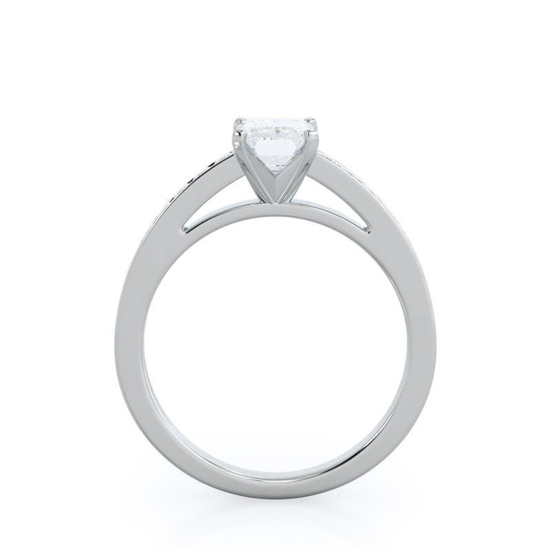Emerald Cut Channel Set Princess Engagement Ring with Lab Grown Diamond in 14KT Platinum view 2
