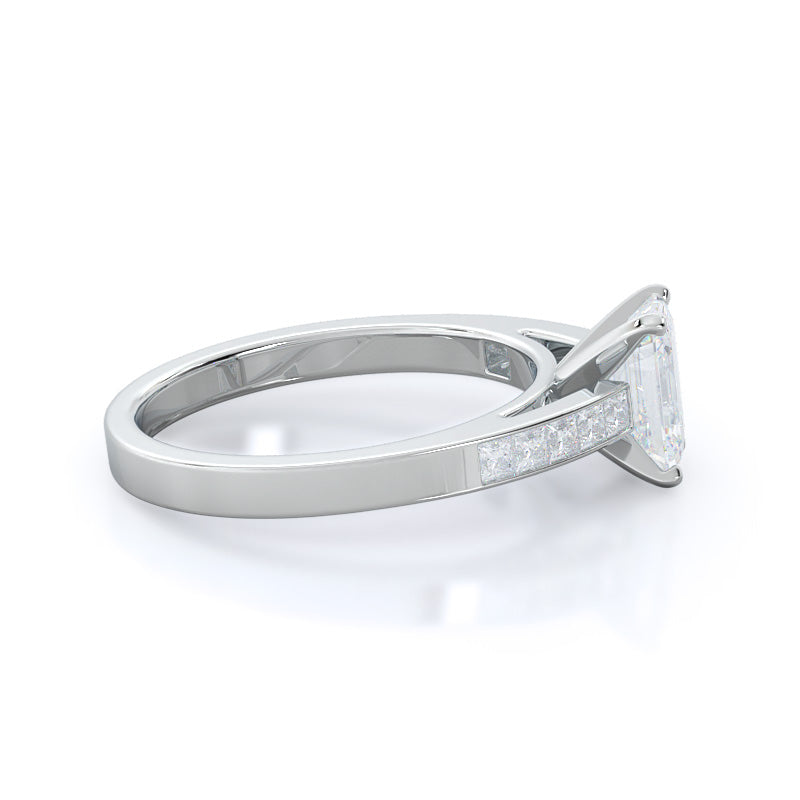 Emerald Cut Channel Set Princess Engagement Ring with Lab Grown Diamond in 14KT Platinum view 3
