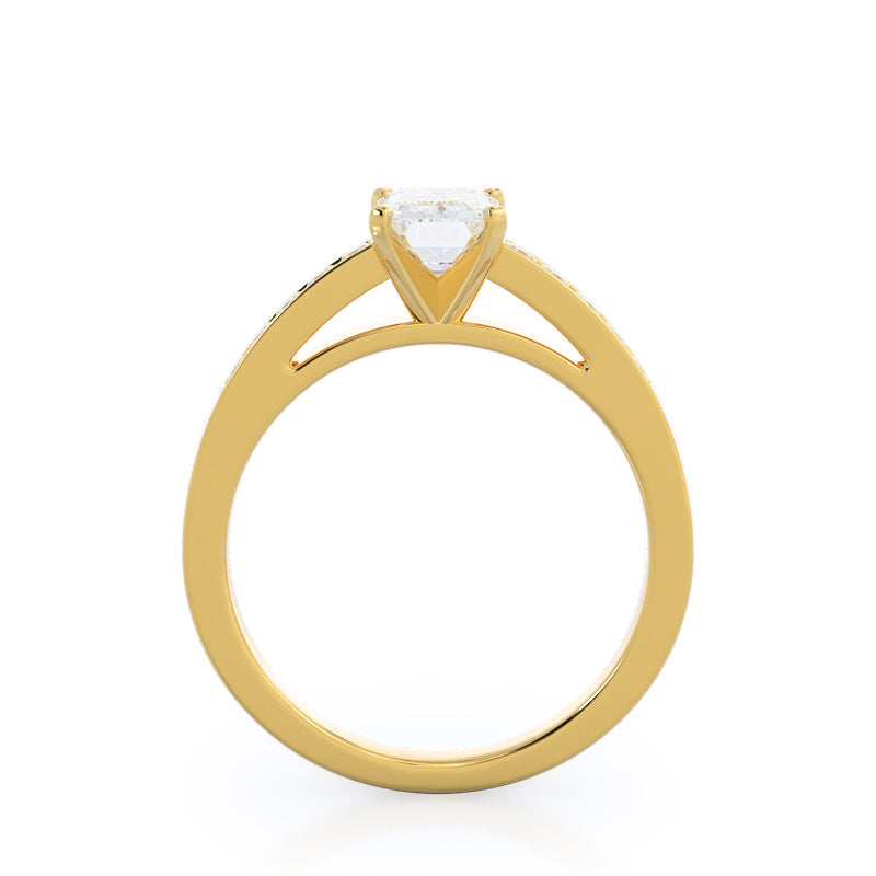 Emerald Cut Channel Set Princess Engagement Ring with Lab Grown Diamond in 14KT Yellow Gold view 2
