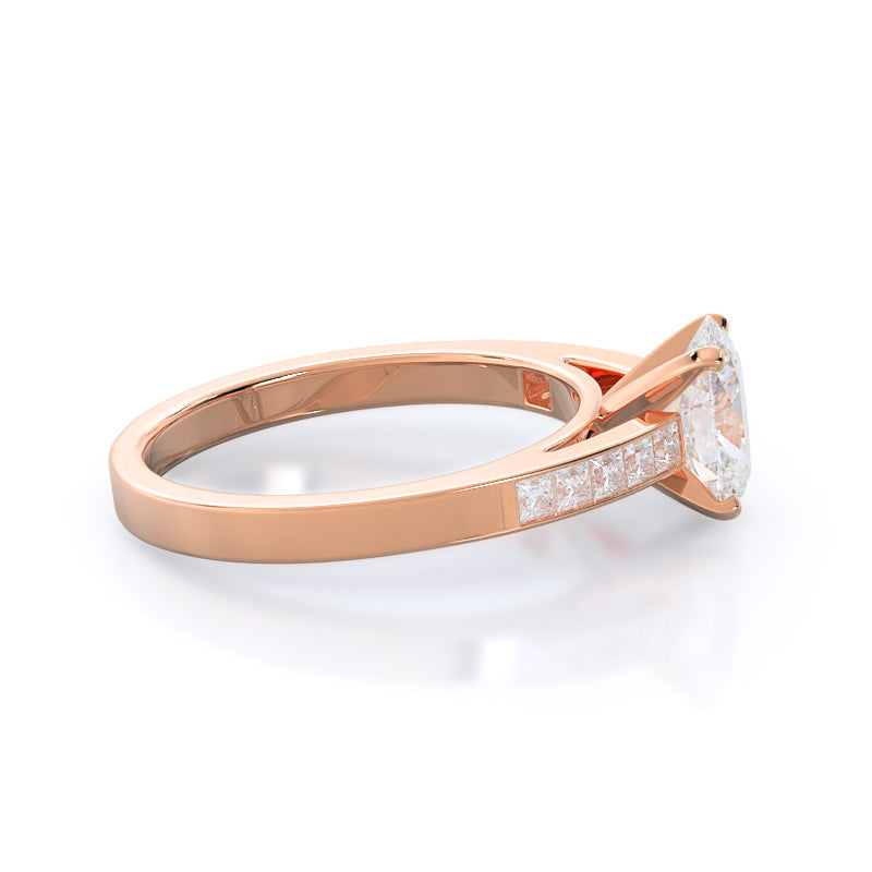 Oval Cut Channel Set Princess Engagement Ring with Lab Grown Diamond in 14KT Rose Gold view 3
