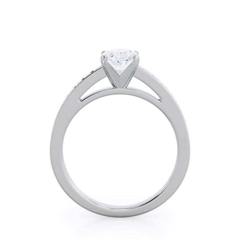 Oval Cut Channel Set Princess Engagement Ring with Lab Grown Diamond in 14KT Platinum view 2
