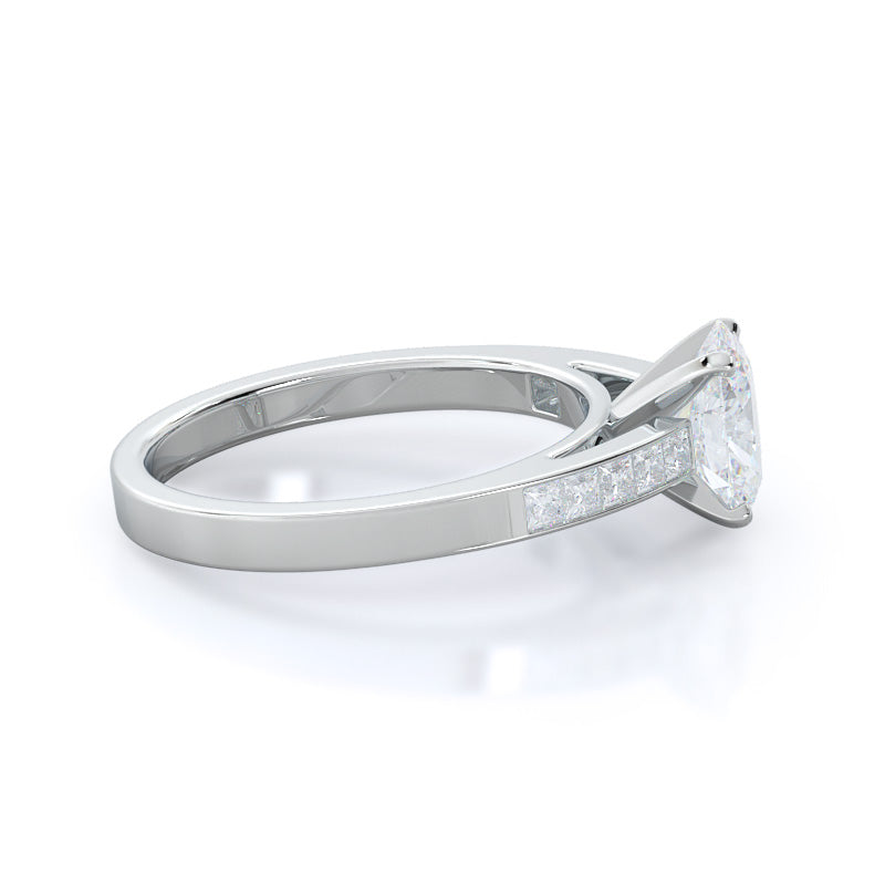 Oval Cut Channel Set Princess Engagement Ring with Lab Grown Diamond in 14KT Platinum view 3
