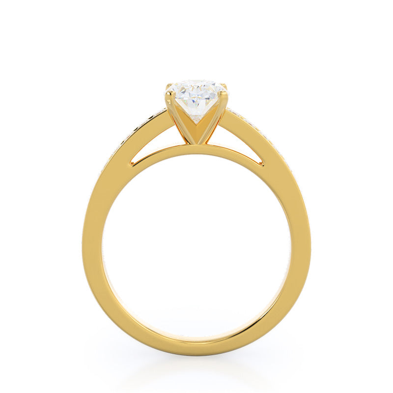Oval Cut Channel Set Princess Engagement Ring with Lab Grown Diamond in 14KT Yellow Gold view 2
