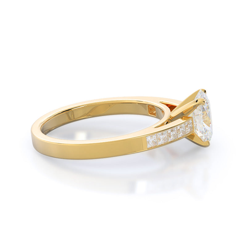 Oval Cut Channel Set Princess Engagement Ring with Lab Grown Diamond in 14KT Yellow Gold view 3
